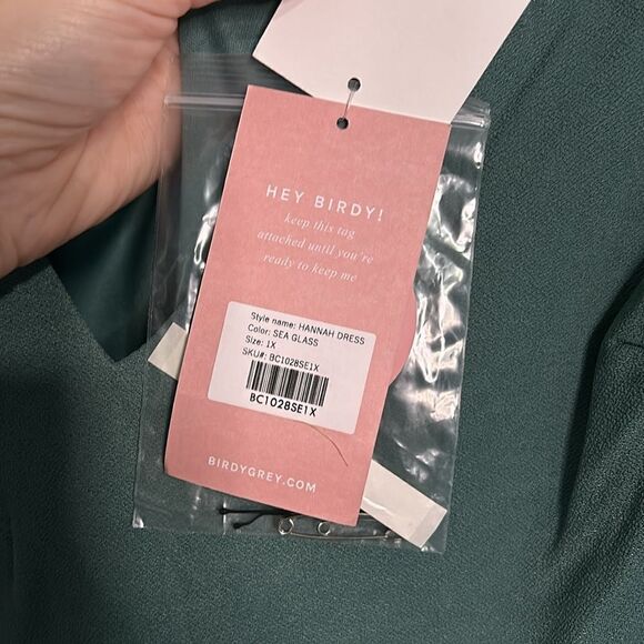 Birdy Grey Hannah Flutter Sleeve Bridesmaid Dress Slit in Sea Green Crepe NWT - Picture 5 of 7